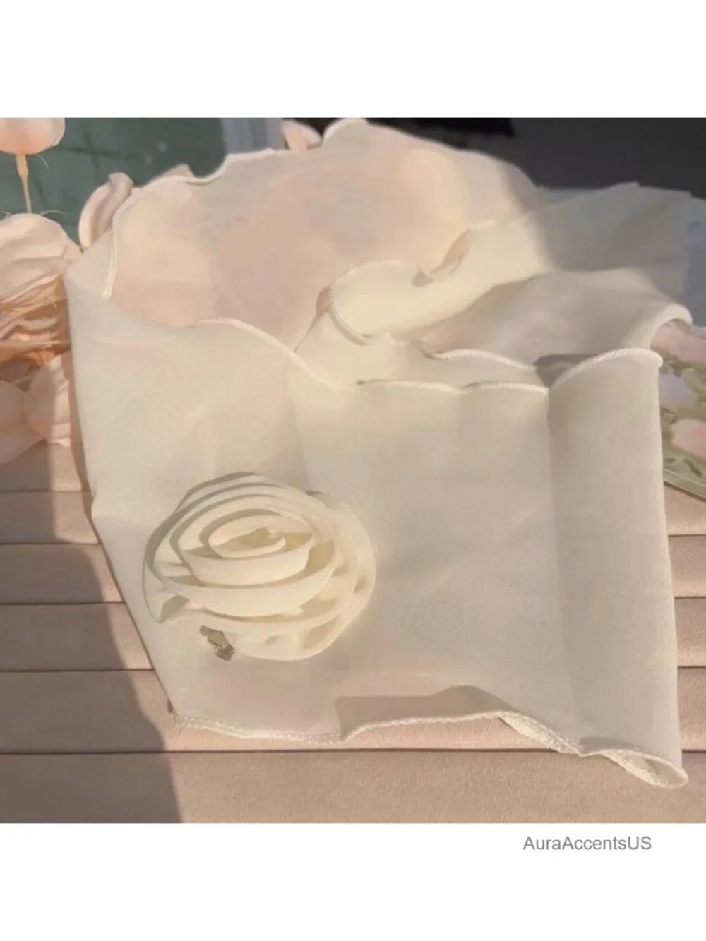 Detachable Rose Flower Chiffon Scarf - Elegant Long Fashion Scarf - Versatile